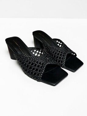 🌻NEW w/box Anthro Intentionally Blank Cassandra Black Block Heel Sandal Size 10